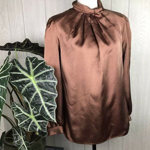 Vintage High Neck Long Sleeve Rear Button Blouse Copper Brown Size 11/12